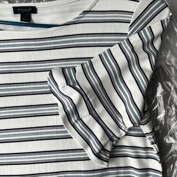 Ann Taylor Factory Striped Blouse with Elbow Length Ruffles Sleeves Size Medium - Picture 6 of 6